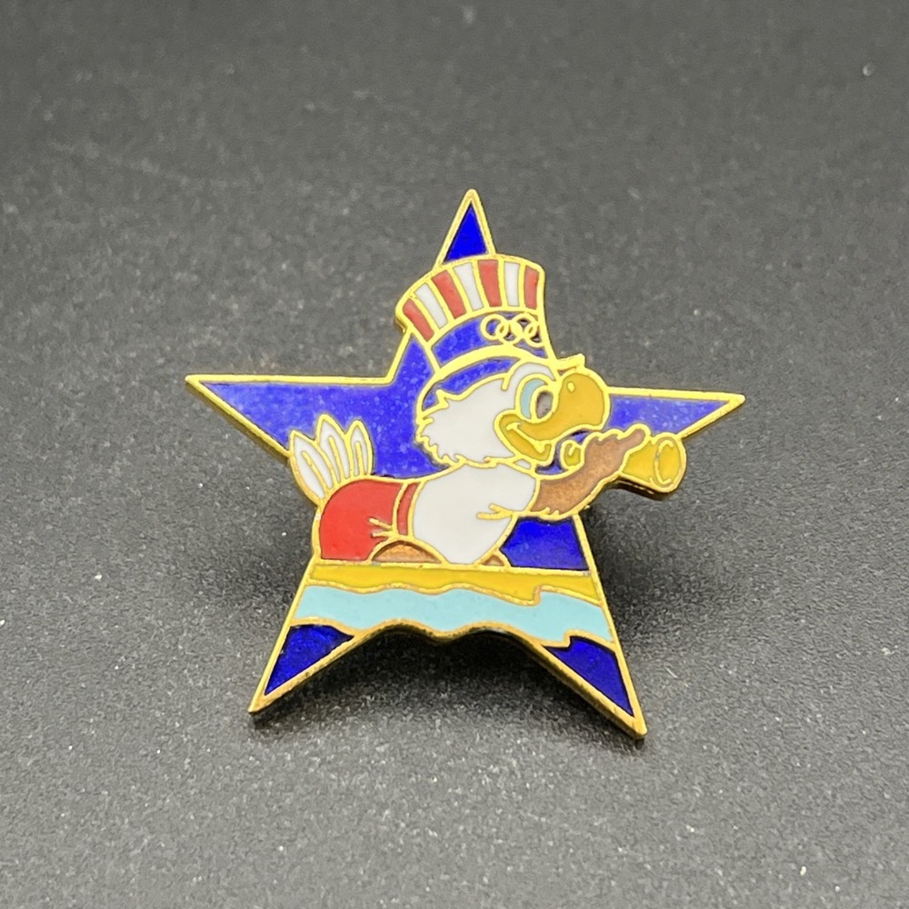 1984 Los Angeles Olympics Sam The Eagle Rowing Event Star Lapel Hat Pin